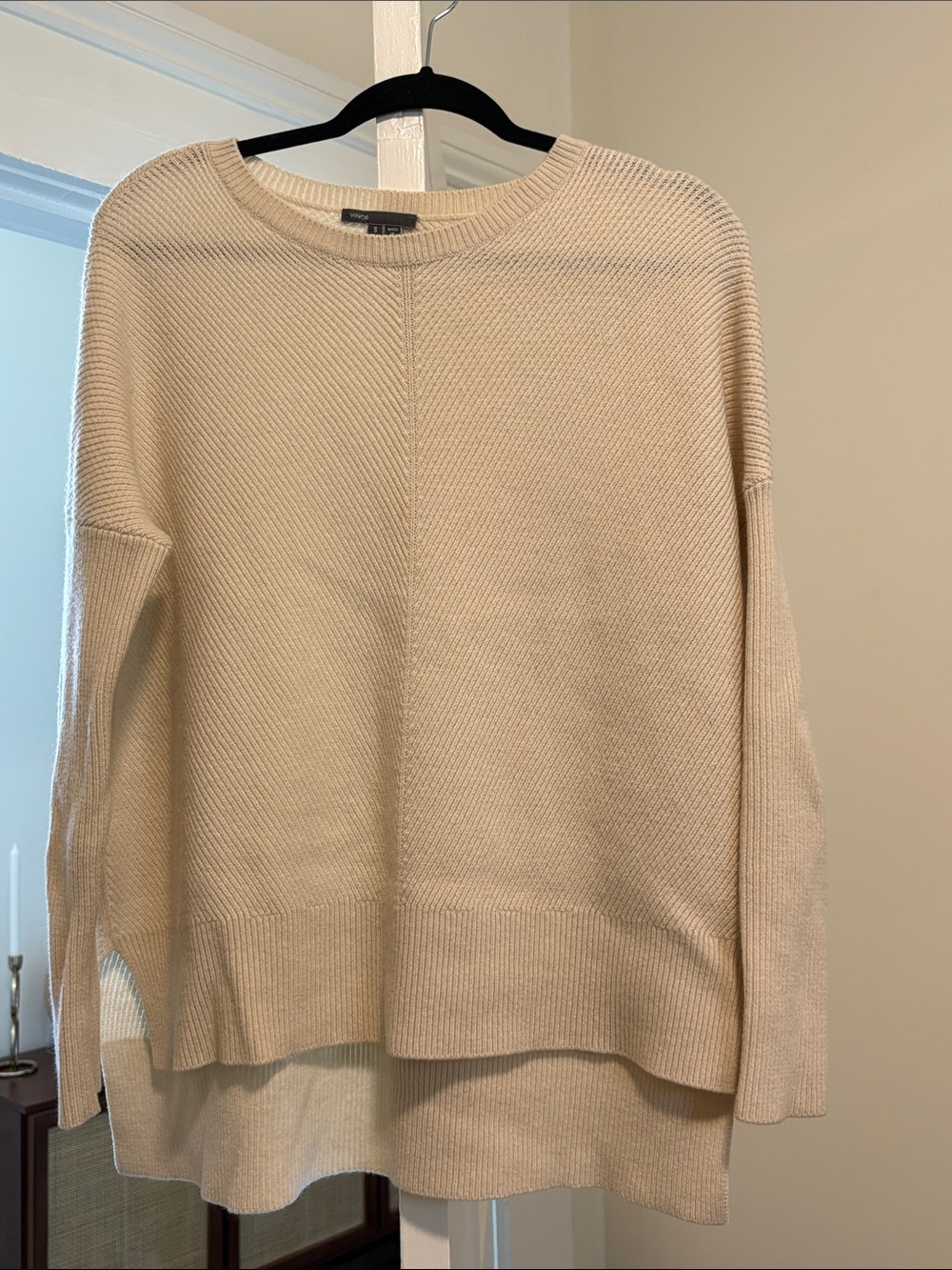 Vince Cream Ribbed Layered Hem Sweater